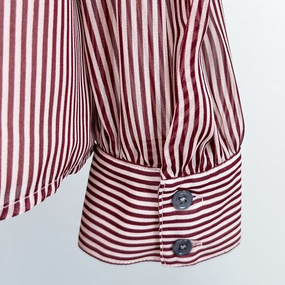 ModCloth Sheer Red Pinstripe Collar Button-Up Blouse - Picture 9 of 11